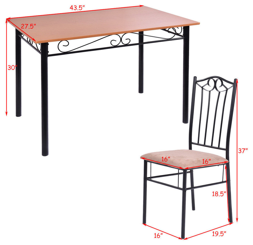 Costway 5 PC Dining Set Wood Metal Table and 4 Chairs Kitchen Furniture