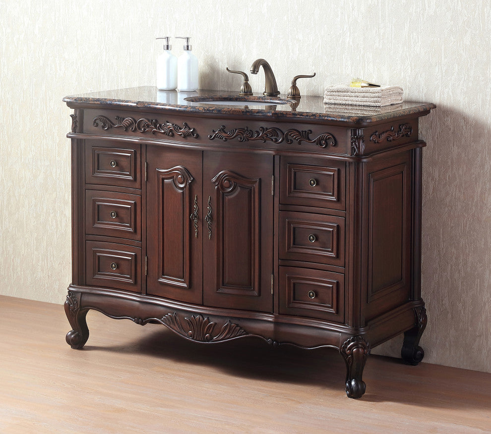 Stufurhome Cassandra 48" Single Sink Bathroom Vanity, Baltic Brown Granite Top