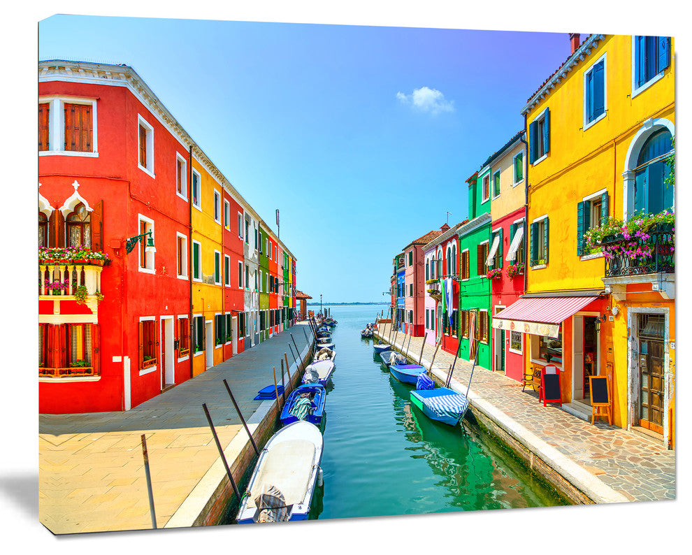 Colorful Burano Island Canal Venice, Extra Large Landscape Canvas Art, 60"x28"