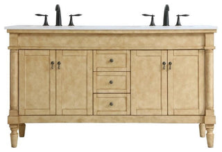 Elegant Decor Lexington 60" Double Marble Top Bathroom Vanity in Antique Beige