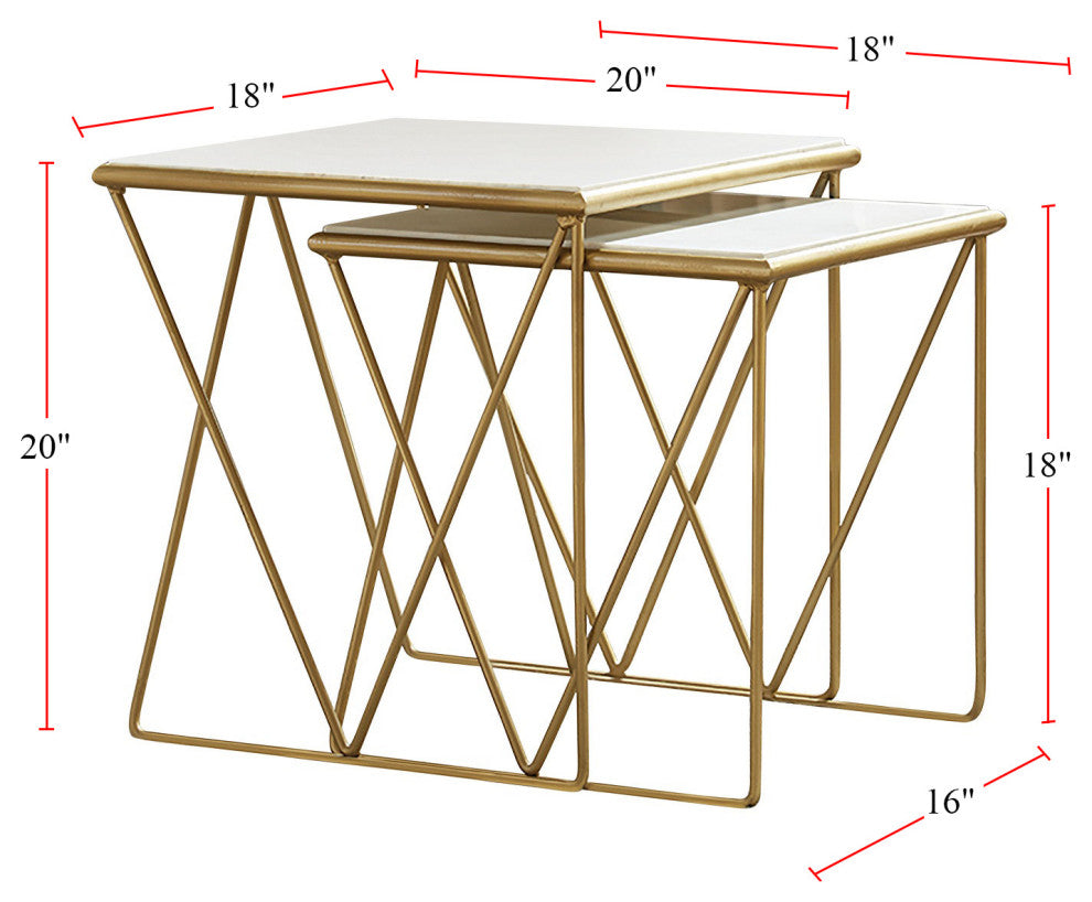 2 Piece Nesting Table Set, White And Gold