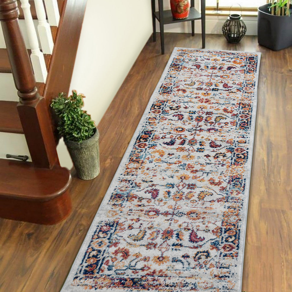 Alessana Cochise Bordered Area Rug, Orange, 2'6"x10'3"