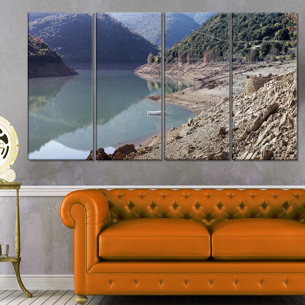 "Majestic Mountain Lake Panorama" Landscape Wall Art, 4 Panels, 48"x28"