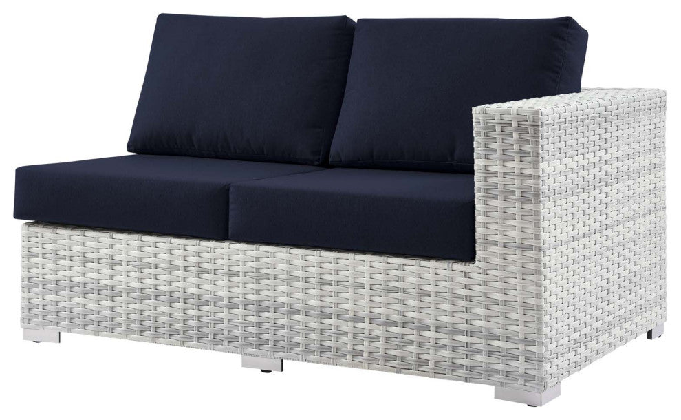 Lounge Sectional Sofa Chair Set, Rattan, Wicker, Gray Blue Navy, Outdoor