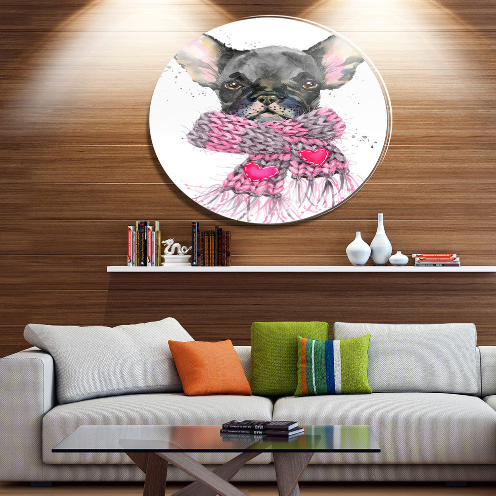 Cute Puppy Dog With Pink Shawl, Animal Disc Metal Wall Art, 36"