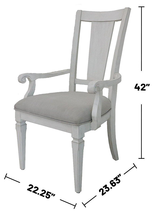 Set of 2 Dining Chairs with Armrest in Light Gray and Weathered White