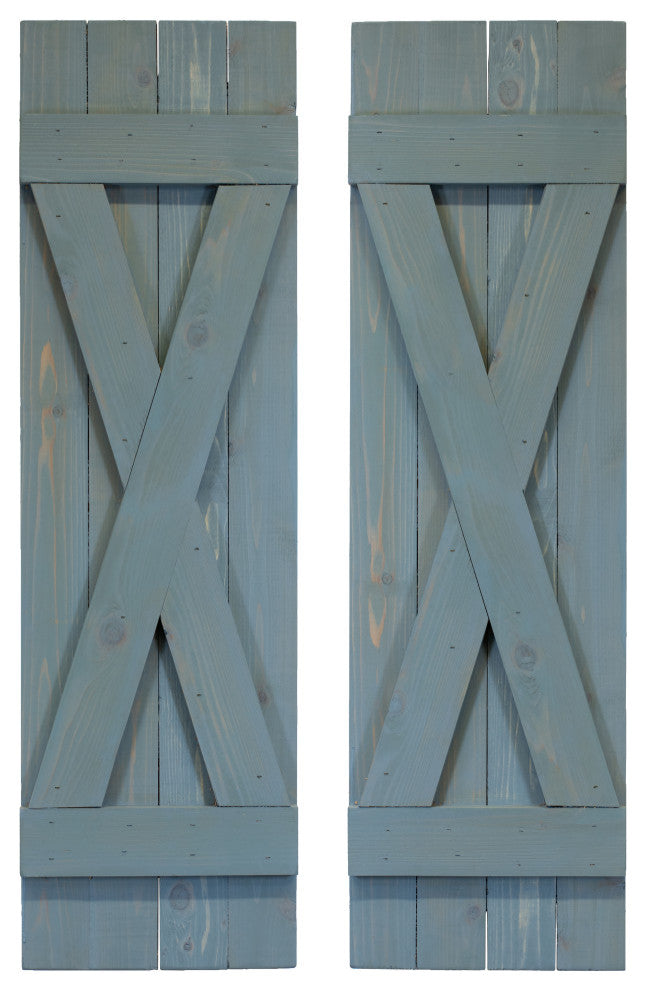 X Board and Batten Exterior Shutters Pair, Blue, 36"