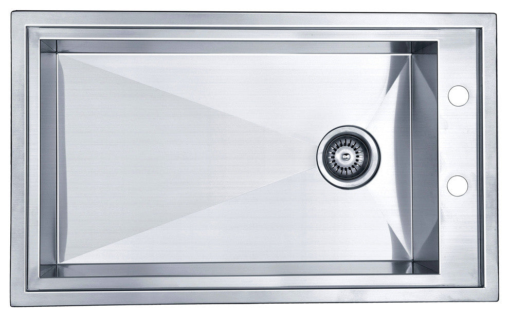 Dawn Dual Mount Single Bowl Square Sink With Drain and 2 Holes on Side