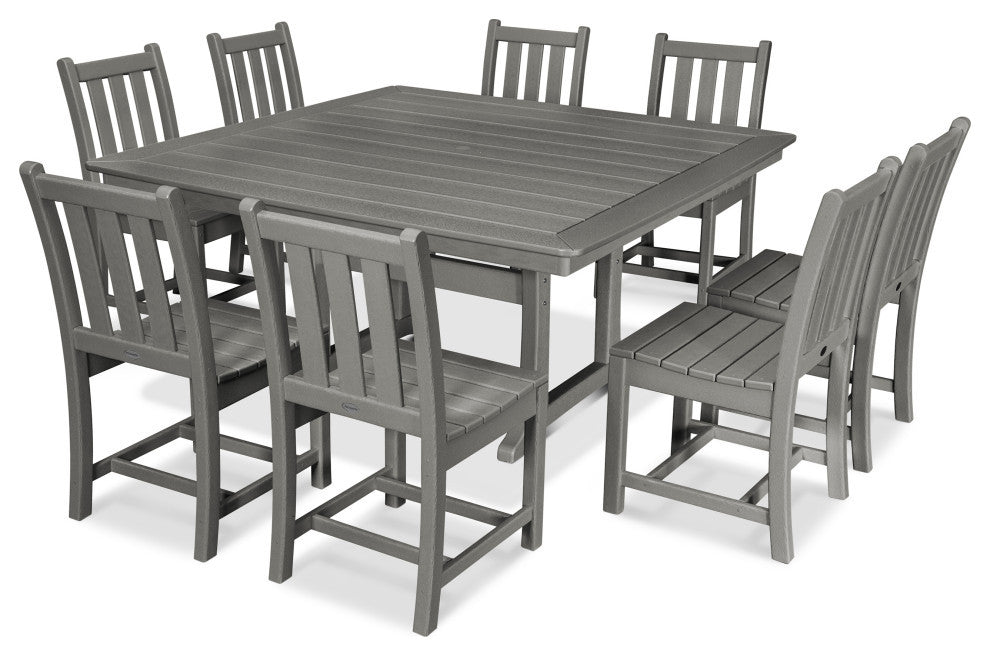 POLYWOOD Traditional Garden 9-Piece Nautical Trestle Dining Set, Slate Gray