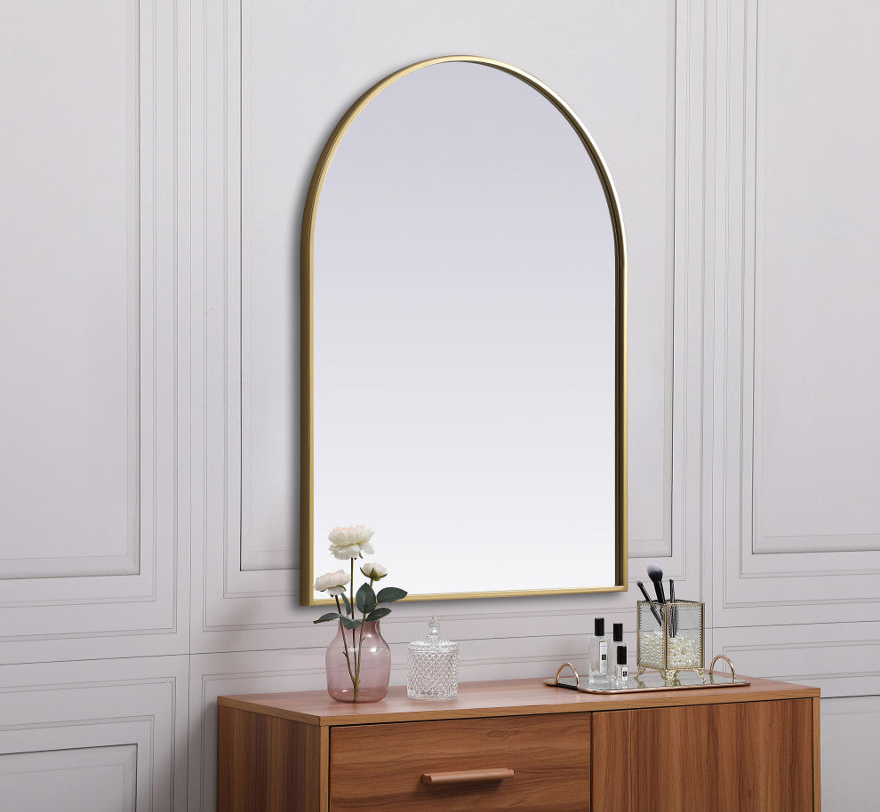 Metal Frame Arch Mirror 27X36 Inch, Brass