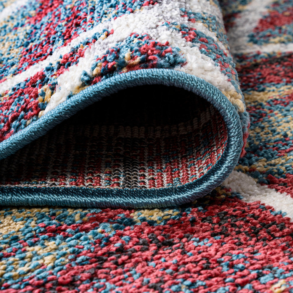 Tumbling Blocks Geometric Multi/White 2'x8' Runner Rug