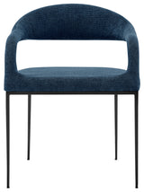 Diaz Morgan Matte Black Iron and Blue Fabric Glass Dining Table 5-Piece Set