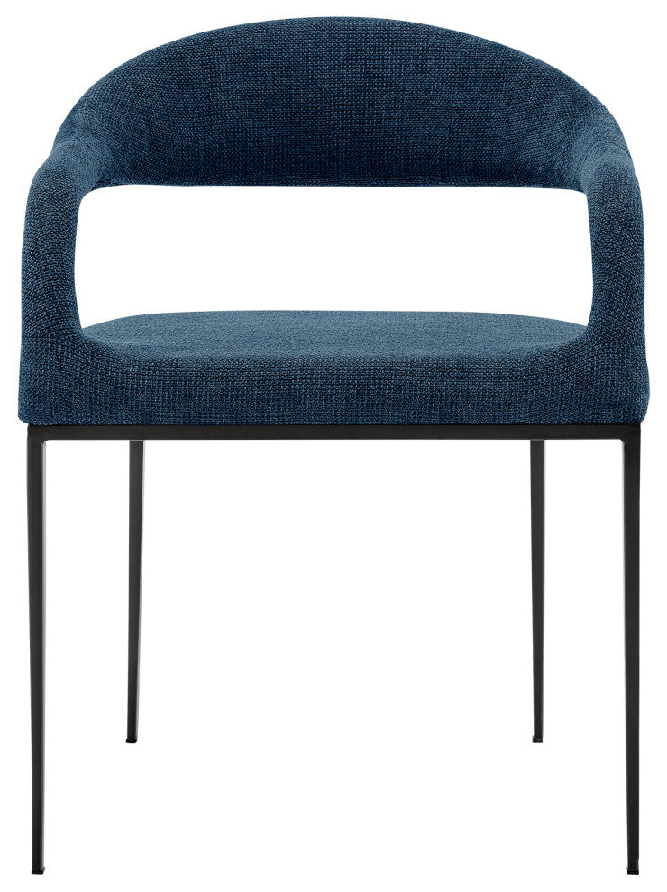 Diaz Morgan Matte Black Iron and Blue Fabric Glass Dining Table 5-Piece Set