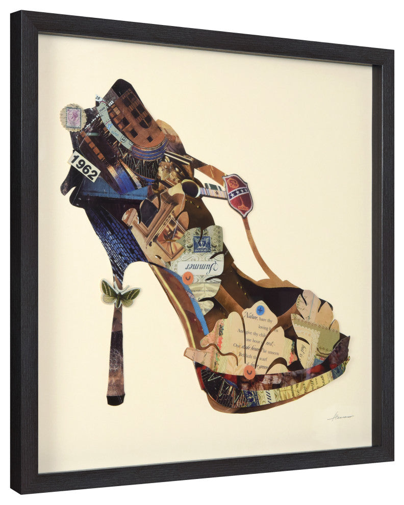 High Heeled Hand Made Dimensional Collage Framed Wall Art Under Glass