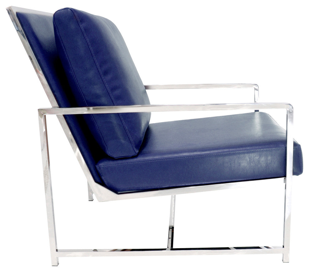 Pasargad Home Luxe Collection Faux Leather Chair, Navy
