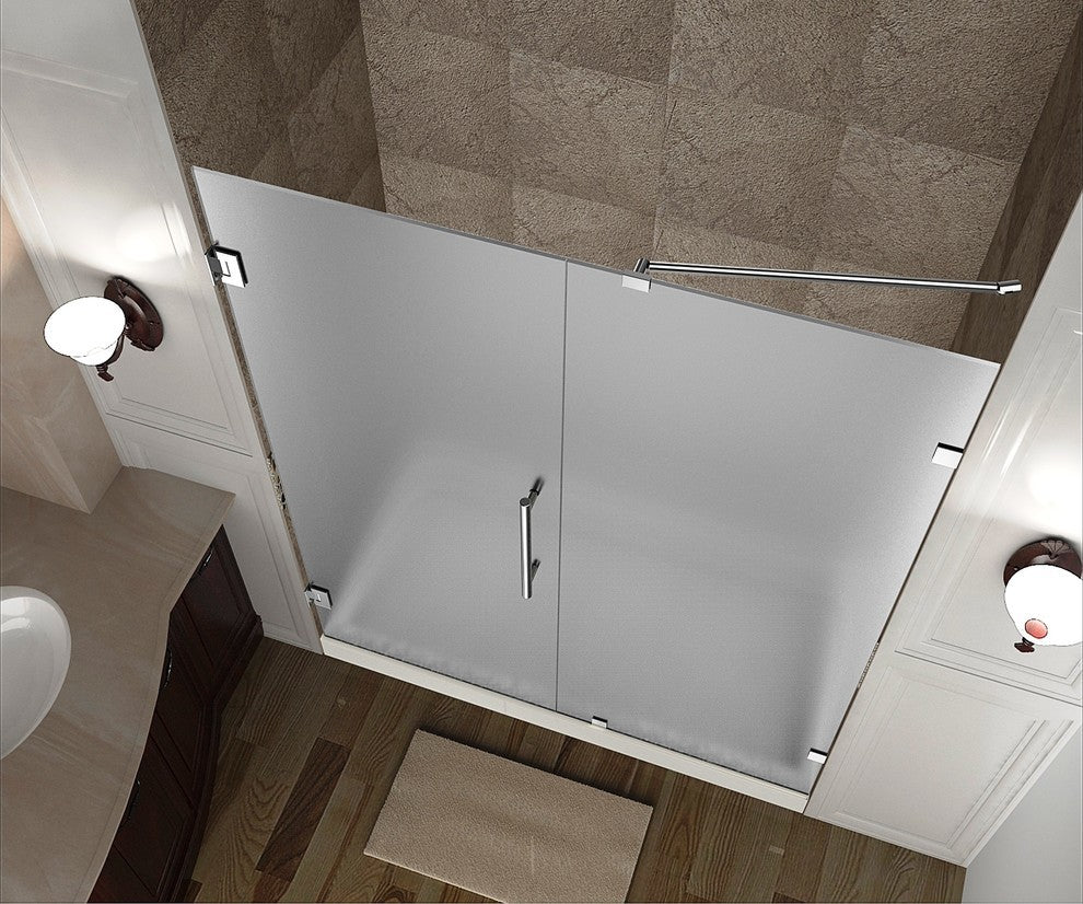 Nautis Completely Frameless Hinged Shower Door, Frosted Glass, Chrome, 44"x72"