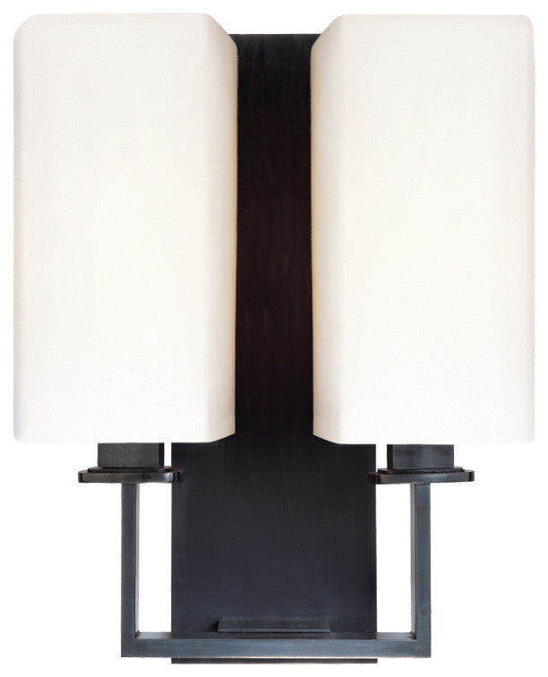 Baldwin, Two Light Wall Sconce, Polished Nickel Finish, White Faux Silk Shade