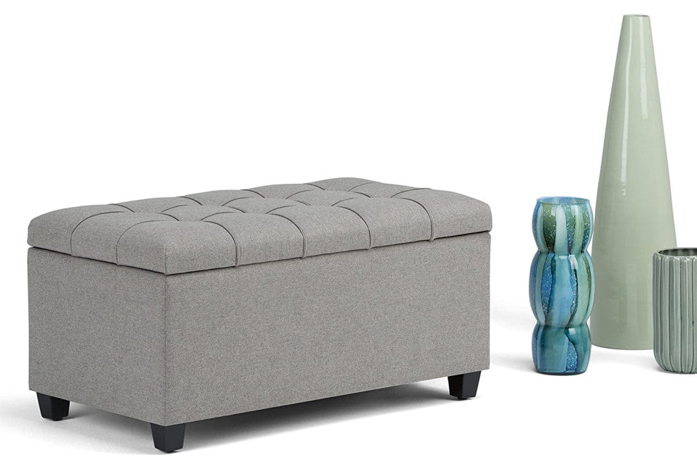 Rectangle Lift Top Storage Ottoman Bench Tufted Linen Look Fabric, Gray