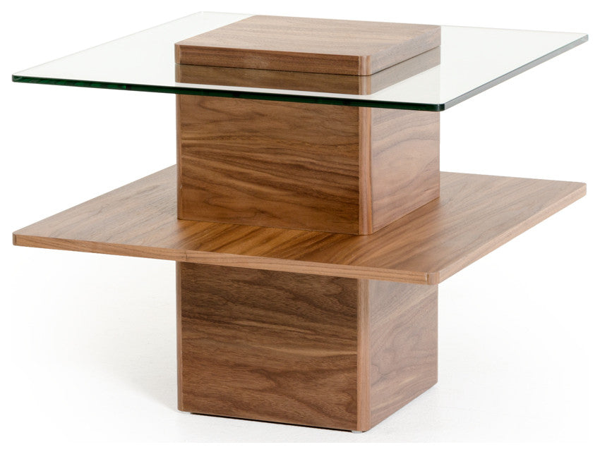 HomeRoots 19" Walnut Veneer and Glass End Table