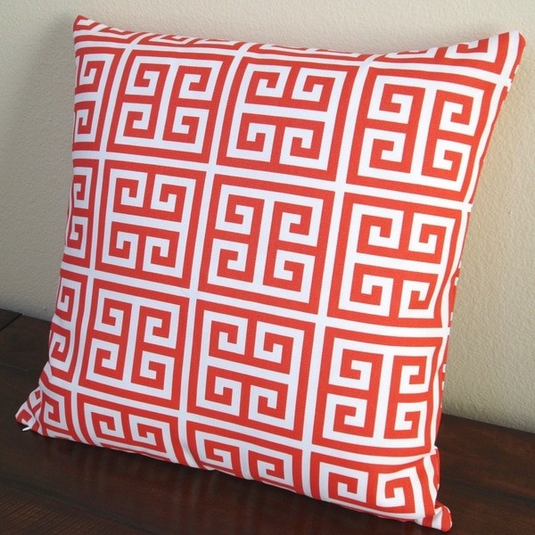 Outdoor 18" Greek Key Blue Or Orange Throw Pillow, Set Of 2, Orange, Throw Pillo