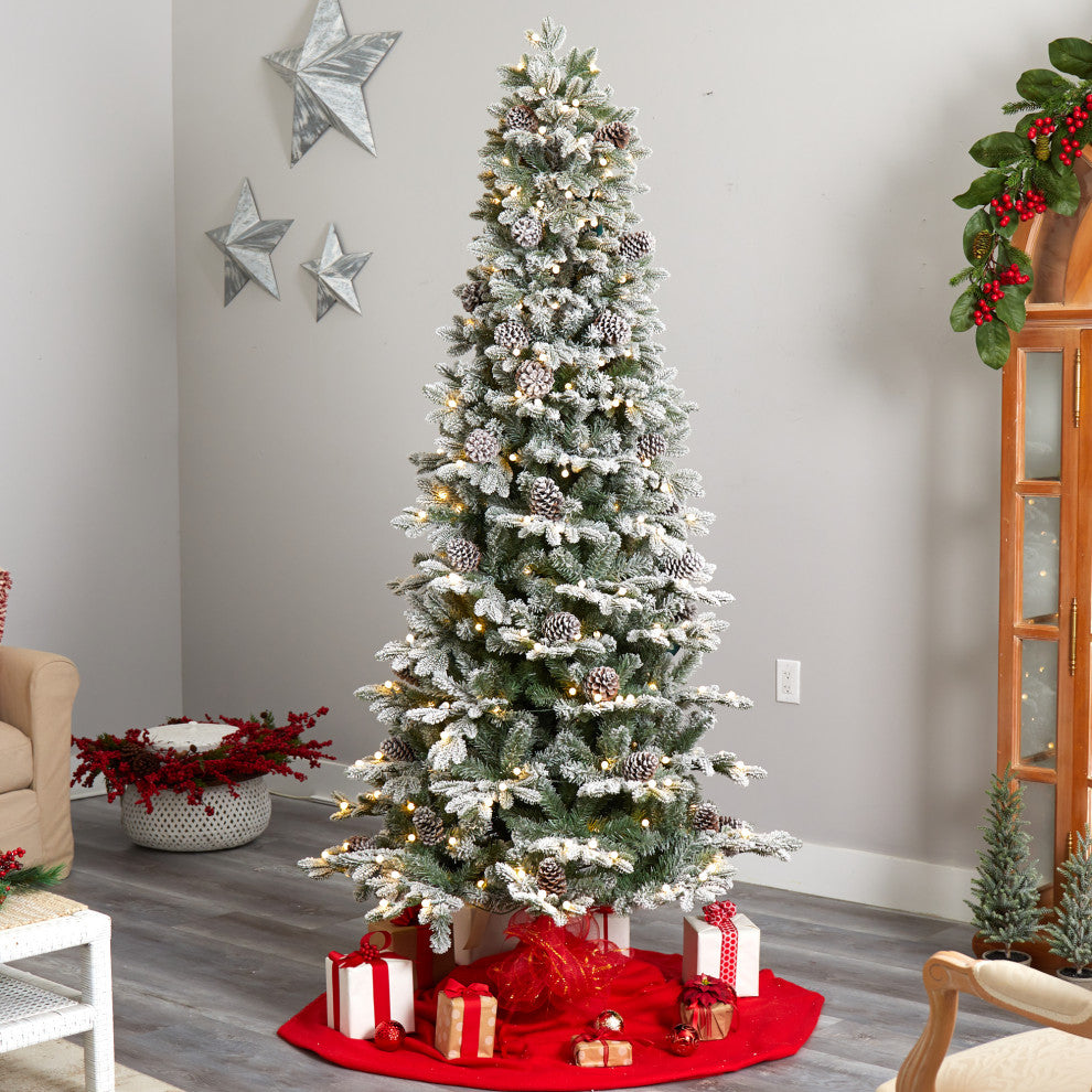 7.5' Flocked Alaskan Pre-Lit Faux Xmas Tree 350 Lights & 2155 Bendable Branches