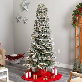 7.5' Flocked Alaskan Pre-Lit Faux Xmas Tree 350 Lights & 2155 Bendable Branches
