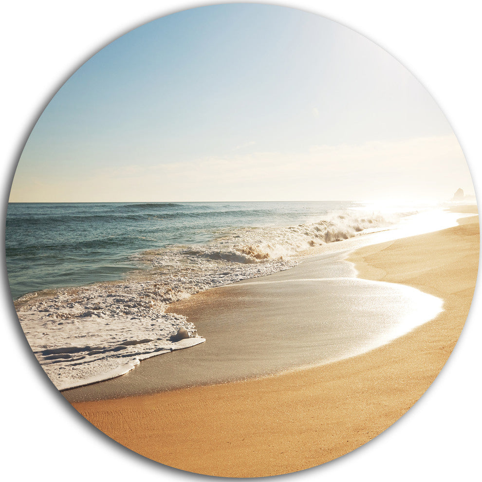 Wide Seashore With Crystal Waters, Modern Beach Round Wall Art, 11"