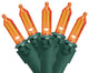 Set of 50 Orange LED Mini Christmas Lights 4" Spacing - Green Wire
