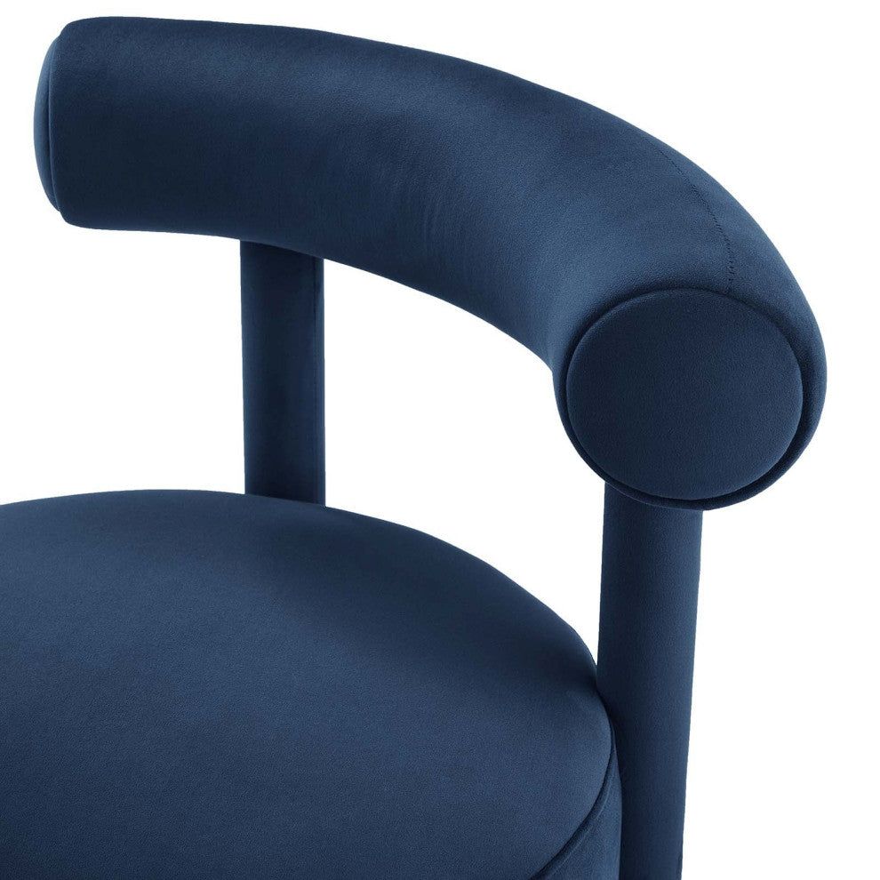 Toulouse Performance Velvet Dining Chair, Curved Round Bolster Side Chair, Blue