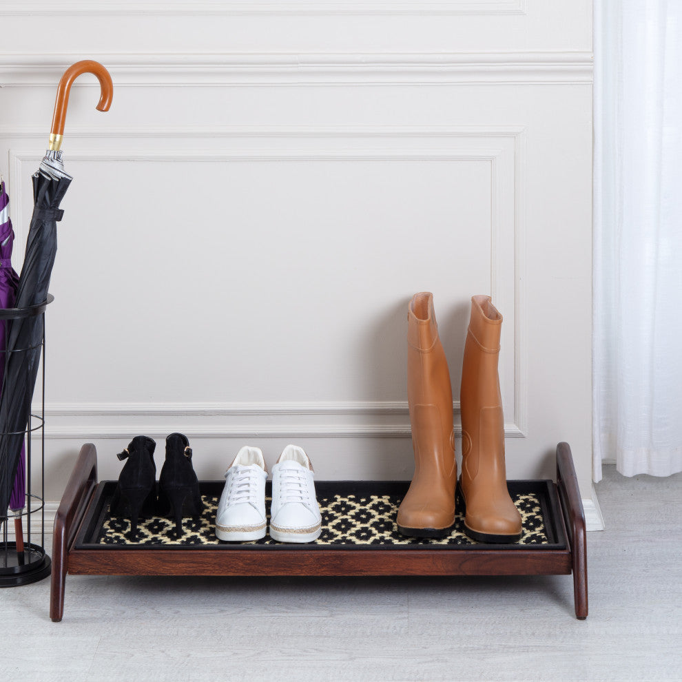Single-Tier Brown Stand With 3-Pair Rubber Boot Tray Madagascar