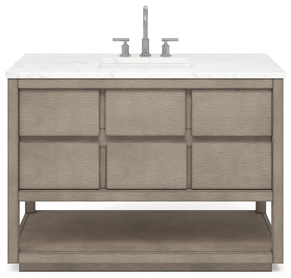 Oakman Marble Top Vanity in Grey Oak with Faucet, 48", Vanity With Chrome Faucet