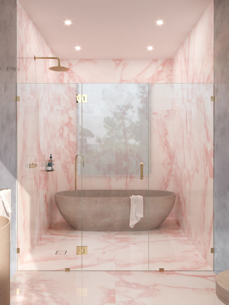 78"x76" Frameless 3 Panel Inline Shower Door, Polished Brass