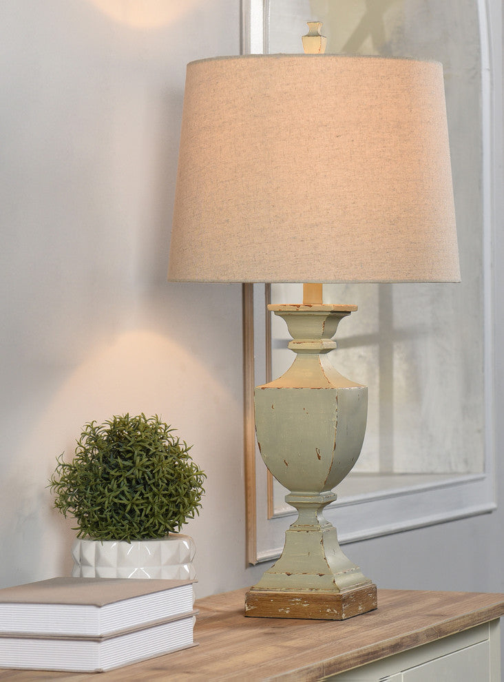 Blue and Brown Poly Table Lamp With Heathered Taupe Shade