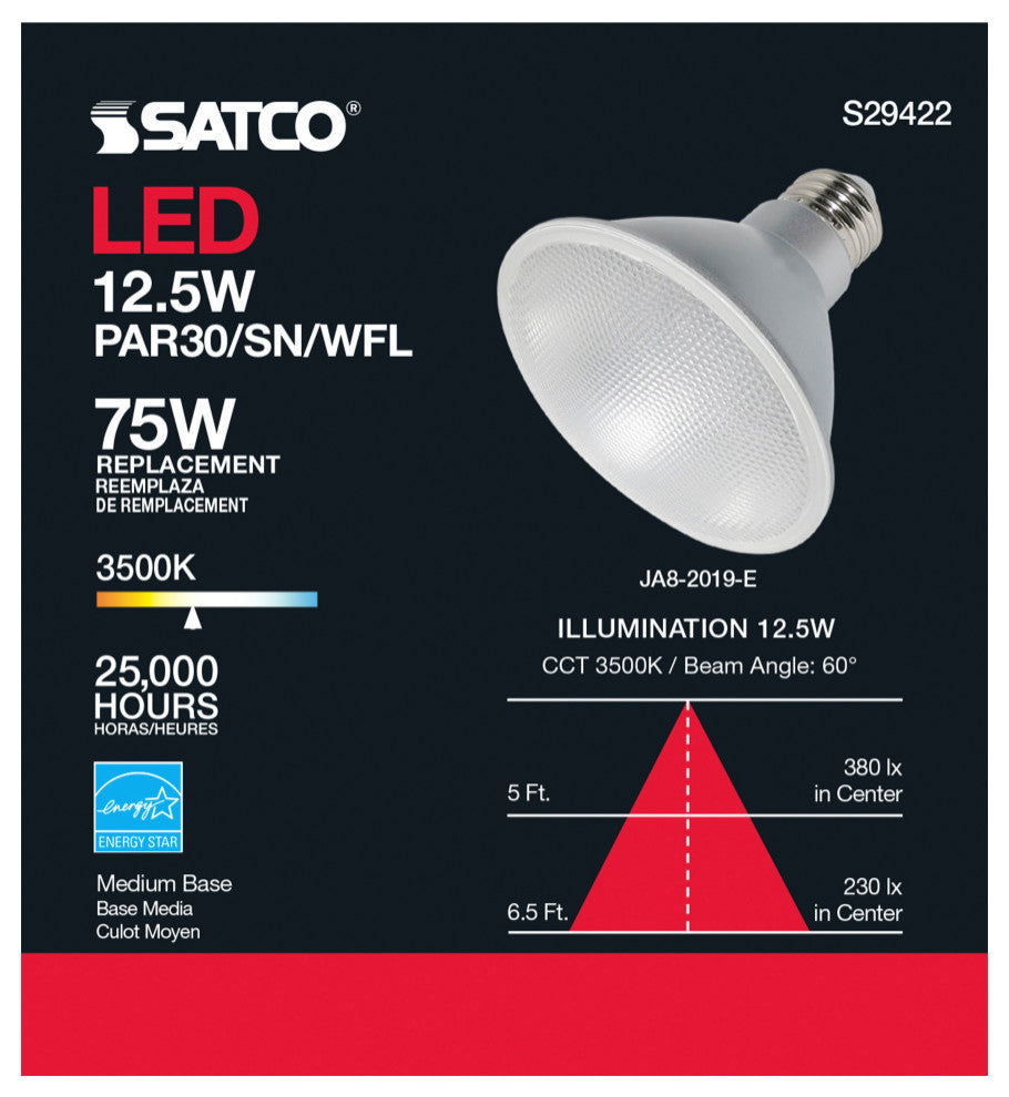 12.5 Watt PAR30SN LED 3500K 60 Degree Beam Angle Medium Base 120 Volt