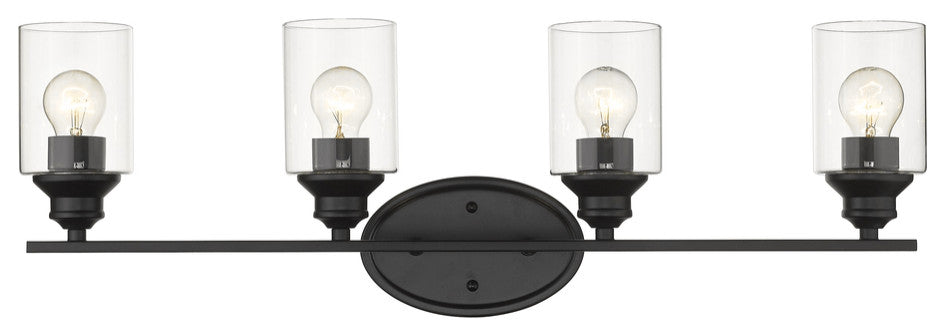 Four Light Matte Black Wall Light with Clear Glass Shade