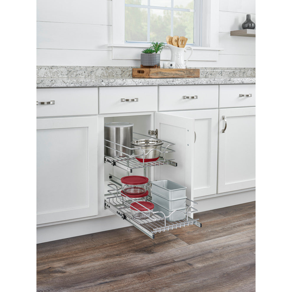 Two-Tier Bottom Mount Pull Out Steel Wire Organizer, 9"