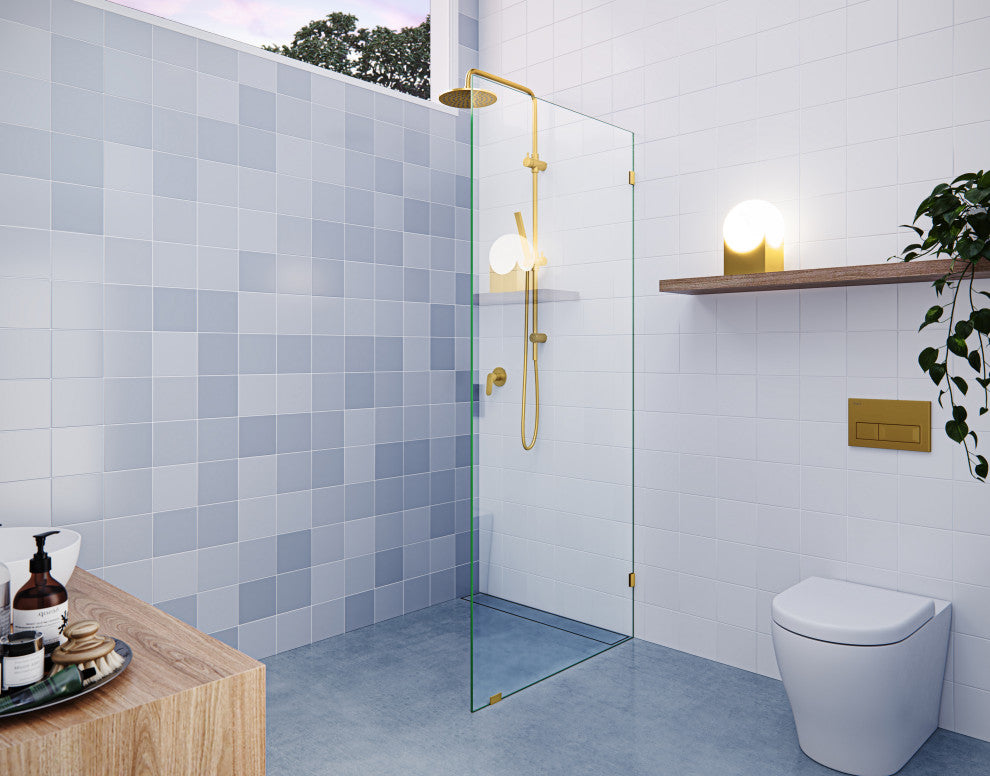 78"x32" Frameless Shower Door Single Fixed Panel, Satin Brass