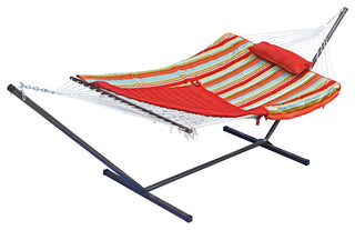 12' Cotton Rope Hammock, Stand, Pad and Pillow Combination
