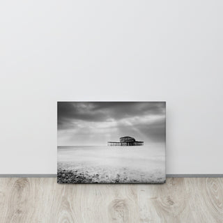 Abandoned West Pier Coastal Seascape Black & White Photo Canvas Art Print, 12" X 16"