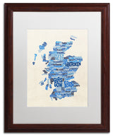 Michael Tompsett 'Scotland Text Map Blue' Matted Framed Art, White Mat, 20"x16"