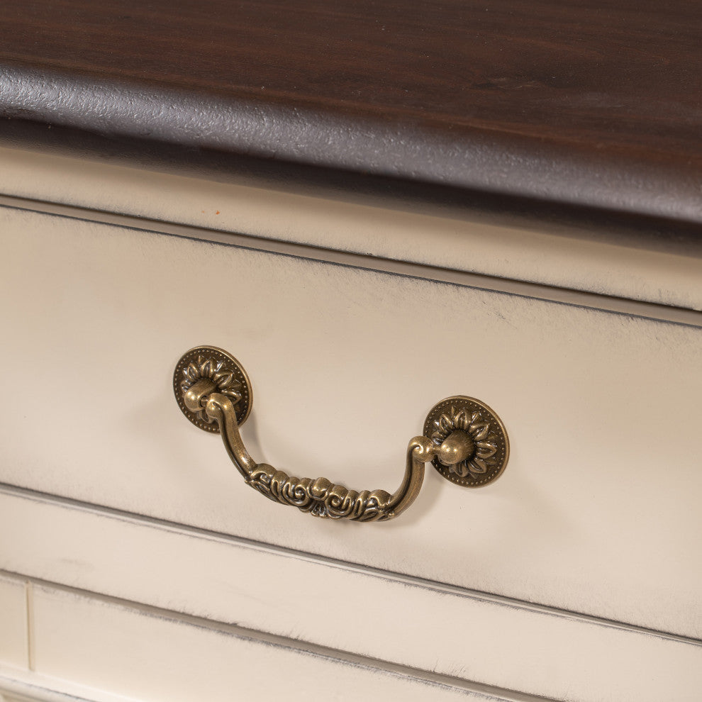 1 Drawer Wood Nightstand with USB Ports, Antique White