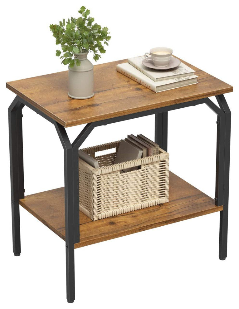 2-Tier End Table with Wooden Shelf for Living Room Bedroom