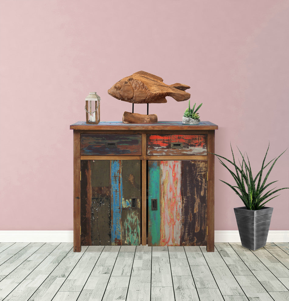 Recycled Teak Wood Chest With 2 Doors and 2 Drawers