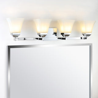 Staunton 1-Light Iron/Glass Modern Cottage LED Vanity Light, Chrome, 4-Light