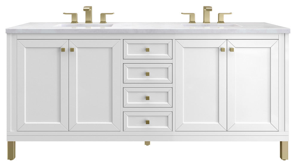 Chicago 72" Double Vanity, Glossy White, Arctic Fall Solid Surface