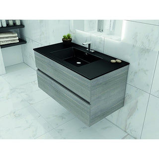 Frozen Gray Bathroom Vanity, Matt Black Sink, 32