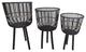 3-Piece Set Bamboo Footed Planters, Black