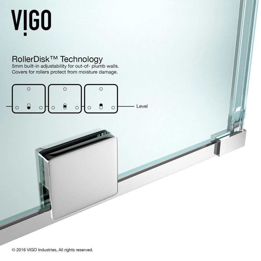 VIGO Ryland 62" to 64" W x 73" H Frameless Track Sliding Shower Door, Chrome, Clear Glass