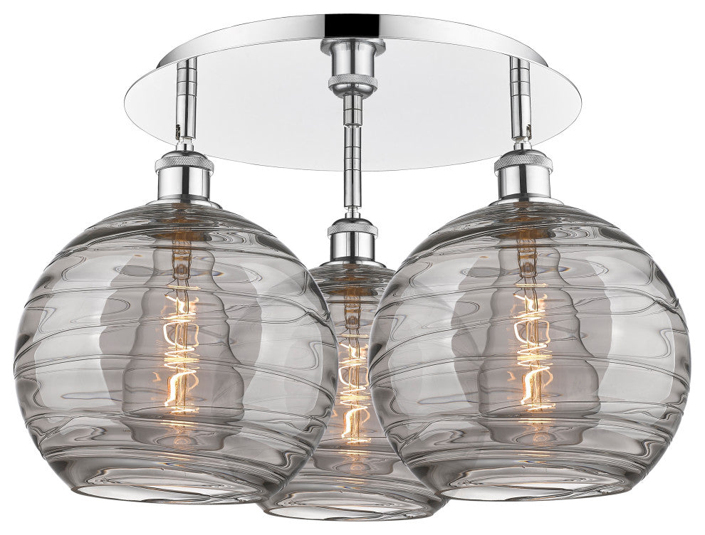 Ballston-Athens Deco Swirl 3-Light 22" Flush Mount, Polished Chrome, Light Smoke
