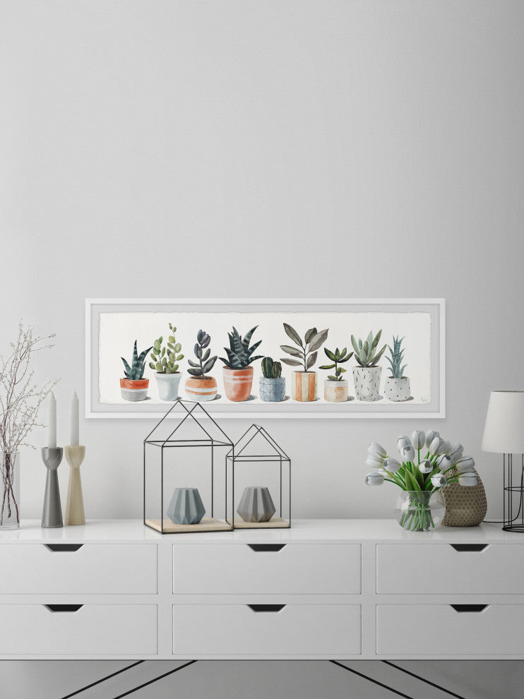 "Geometric Painted Pots" Framed Painting Print, 45x15